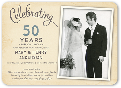 Romantic Frame Wedding Anniversary Invitation, Grey, 5x7, Pearl Shimmer Cardstock, Rounded