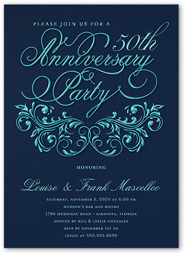 Filigree Love Wedding Anniversary Invitation, Blue, 5x7, Matte, Signature Smooth Cardstock, Square