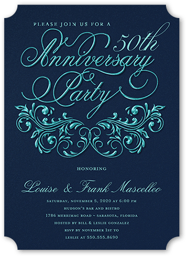 Filigree Love Wedding Anniversary Invitation, Blue, 5x7, Pearl Shimmer Cardstock, Ticket