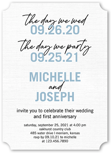 Bold Dates Wedding Anniversary Invitation, White, none, 5x7, Matte, Signature Smooth Cardstock, Ticket