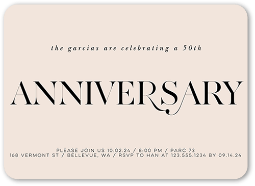 Linked Years Wedding Anniversary Invitation, Pink, 5x7 Flat, Pearl Shimmer Cardstock, Rounded