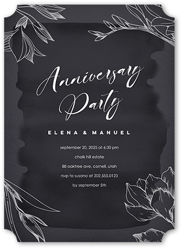Blossoming Outline Wedding Anniversary Invitation, Grey, 5x7, Pearl Shimmer Cardstock, Ticket