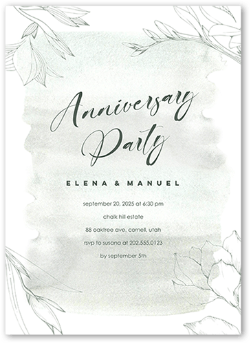 Blossoming Outline Wedding Anniversary Invitation, Green, 5x7, Pearl Shimmer Cardstock, Square