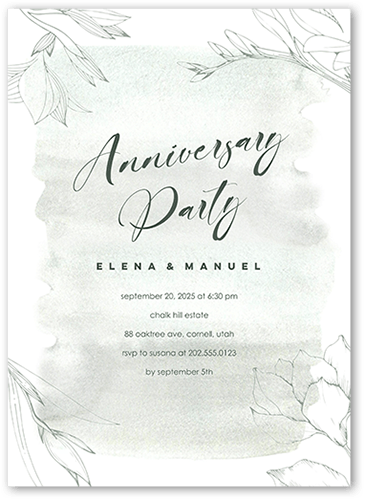 Blossoming Outline Wedding Anniversary Invitation, Green, 5x7 Flat, Matte, Signature Smooth Cardstock, Square, Sage