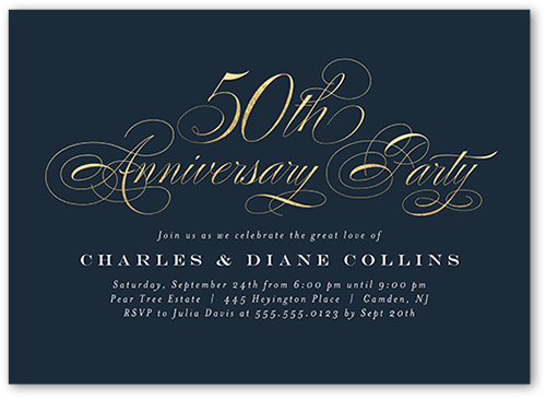 Fancy Fifty Wedding Anniversary Invitation, Blue, 5x7 Flat, Standard Smooth Cardstock, Square