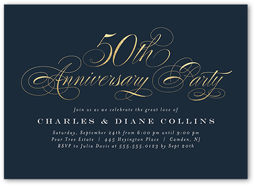 Fancy Fifty Wedding Anniversary Invitation, Blue, 5x7 Flat, Matte, Signature Smooth Cardstock, Square