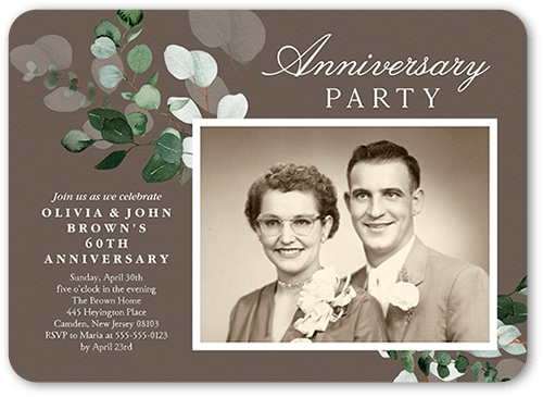 Botanical Balance Wedding Anniversary Invitation, Grey, 5x7 Flat, Matte, Signature Smooth Cardstock, Rounded