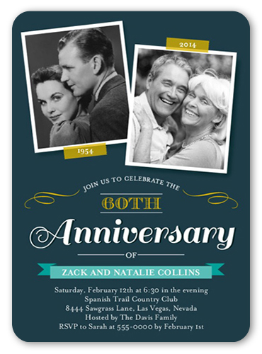 Sweet Times Wedding Anniversary Invitation, Blue, Standard Smooth Cardstock, Rounded