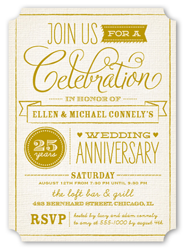 Wonderful Years Wedding Anniversary Invitation, Beige, 100% Recycled Cardstock , Ticket