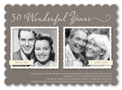 Romance Remembered Wedding Anniversary Invitation, Brown, Pearl Shimmer Cardstock, Scallop