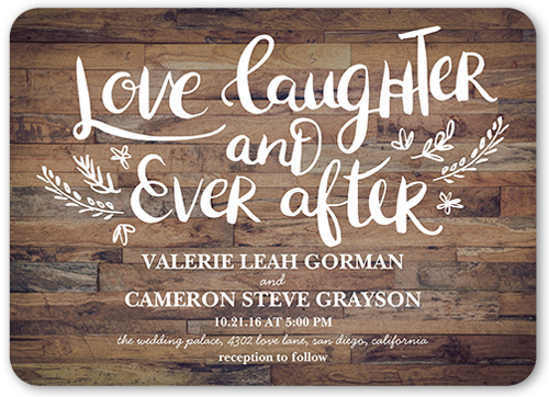 Love And Laughter Forever Wedding Invitation, Brown, Pearl Shimmer Cardstock, Rounded