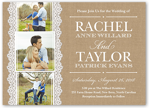 Burlap And Lace Wedding Invitation, Beige, Standard Smooth Cardstock, Square