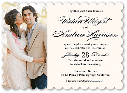 Grandeur Affair Wedding Invitation, Beige, 5x7, Pearl Shimmer Cardstock, Scallop