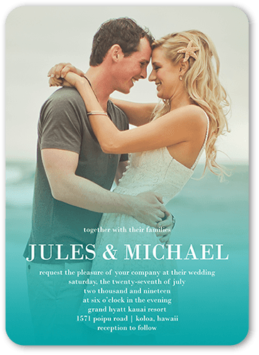 Enchanted Ending Wedding Invitation, Blue, 5x7 Flat, Pearl Shimmer Cardstock, Rounded, Deep Turquoise