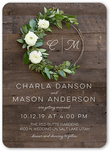 Encircled in Love Wedding Invitation, Brown, 5x7 Flat, Pearl Shimmer Cardstock, Rounded, White