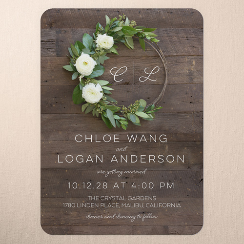 Encircled in Love Wedding Invitation, Brown, 5x7 Flat, Pearl Shimmer Cardstock, Rounded