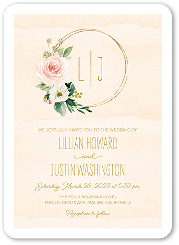 Dignified Monogram Wedding Invitation, Beige, 5x7, Pearl Shimmer Cardstock, Rounded