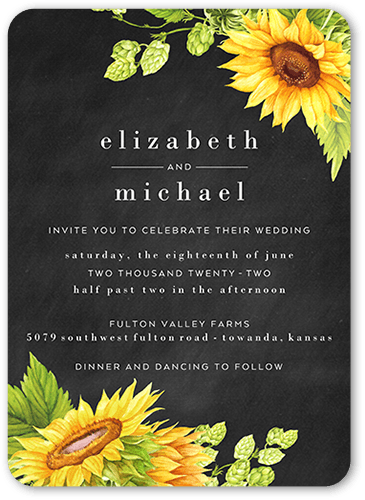 Bright Sunflower Wedding Invitation, Grey, 5x7, Standard Smooth Cardstock, Rounded