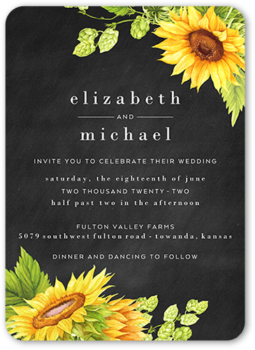Bright Sunflower Wedding Invitation, Grey, 5x7 Flat, Matte, Signature Smooth Cardstock, Rounded