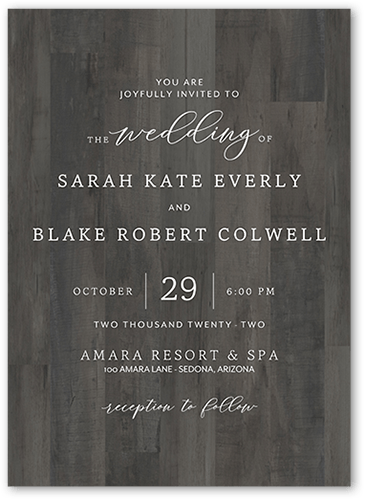Simple Woodgrain Wedding Invitation, Gray, 5x7 Flat, Matte, Signature Smooth Cardstock, Square