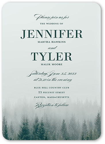 Mountain Mist Wedding Invitation, Green, 5x7 Flat, 100% Recycled Cardstock , Rounded