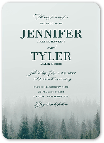 Mountain Mist Wedding Invitation, Green, 5x7 Flat, Pearl Shimmer Cardstock, Rounded