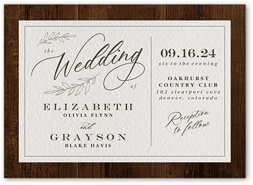 Vintage Occasion Wedding Invitation, Brown, 5x7 Flat, Luxe Double-Thick Cardstock, Square, Wood