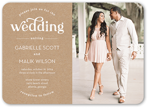 Classically Textured Wedding Invitation, Brown, 5x7 Flat, Standard Smooth Cardstock, Rounded