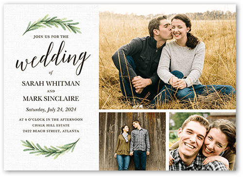 Arched Greenery Wedding Invitation, Gray, 5x7 Flat, Luxe Double-Thick Cardstock, Square