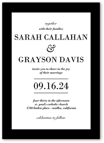 Purely Classic Wedding Invitation, Black, 5x7 Flat, Matte, Signature Smooth Cardstock, Square