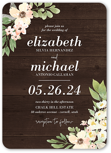 Old Fashioned Floral Wedding Invitation, Brown, 5x7 Flat, 100% Recycled Cardstock , Rounded