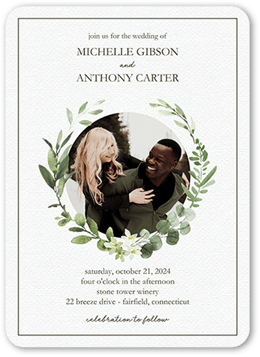 Greenery All Around Wedding Invitation, White, 5x7, Standard Smooth Cardstock, Rounded