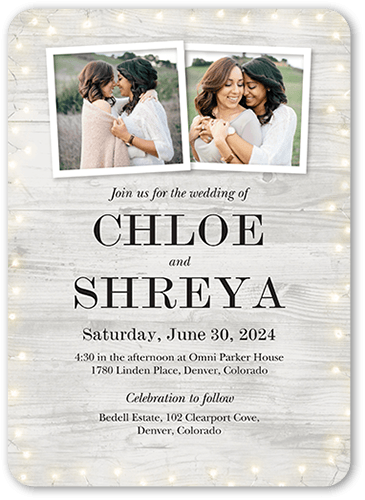 Glowing Edges Wedding Invitation, Gray, 5x7 Flat, Pearl Shimmer Cardstock, Rounded