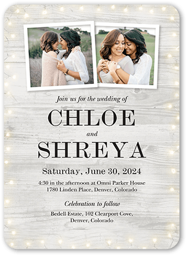 Glowing Edges Wedding Invitation, Gray, 5x7 Flat, 100% Recycled Cardstock , Rounded