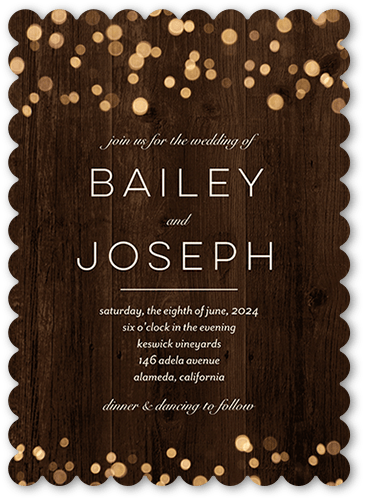 Rustic Shimmer Wedding Invitation, Brown, 5x7, Matte, Signature Smooth Cardstock, Scallop