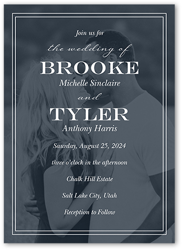 Classic Simple Script Wedding Invitation, Black, 5x7 Flat, Standard Smooth Cardstock, Square