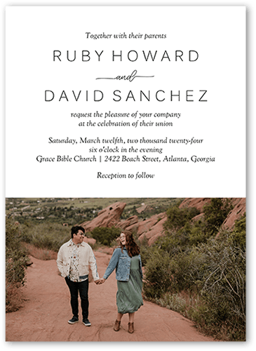 Cursive Style Wedding Invitation, White, 5x7 Flat, Matte, Signature Smooth Cardstock, Square