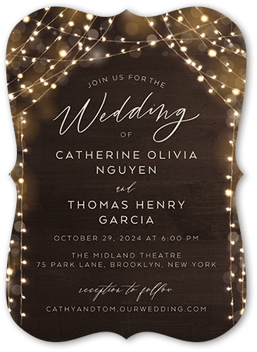 Twinkling Curtain Wedding Invitation, Brown, 5x7 Flat, Matte, Signature Smooth Cardstock, Bracket, White