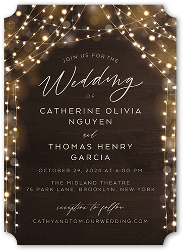 Twinkling Curtain Wedding Invitation, Brown, 5x7 Flat, Pearl Shimmer Cardstock, Ticket
