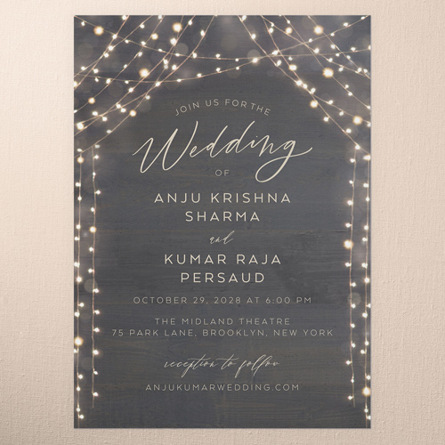 Twinkling Curtain Wedding Invitation, Gray, 5x7 Flat, Luxe Double-Thick Cardstock, Square