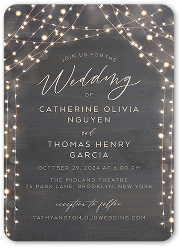 Twinkling Curtain Wedding Invitation, Gray, 5x7 Flat, Standard Smooth Cardstock, Rounded