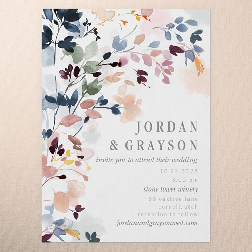 Wild Watercolor Wedding Invitation, Blue, 5x7 Flat, Standard Smooth Cardstock, Square
