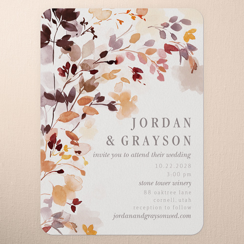 Wild Watercolor Wedding Invitation, Brown, 5x7 Flat, Matte, Signature Smooth Cardstock, Rounded