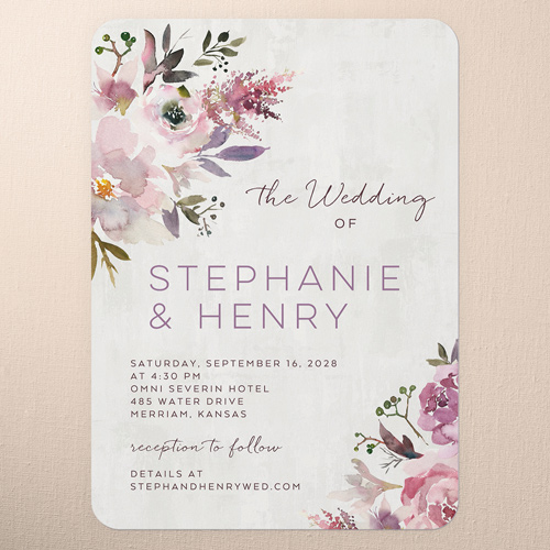 Painted Promise Wedding Invitation, Purple, 5x7 Flat, 100% Recycled Cardstock , Rounded