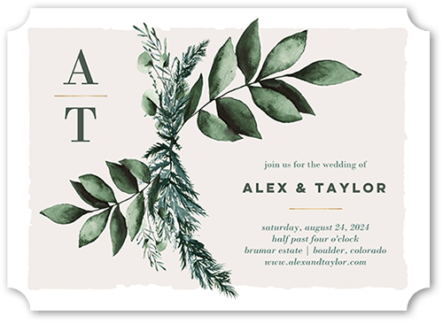 Rehearsal Bough Wedding Invitation, none, White, 5x7 Flat, Matte, Signature Smooth Cardstock, Ticket
