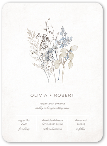 Wildflowers Wedding Invitation, Grey, 5x7 Flat, Standard Smooth Cardstock, Rounded, White