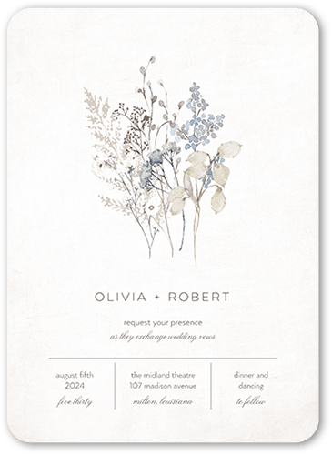 Wildflowers Wedding Invitation, Grey, 5x7 Flat, 100% Recycled Cardstock , Rounded, Whisper Gray