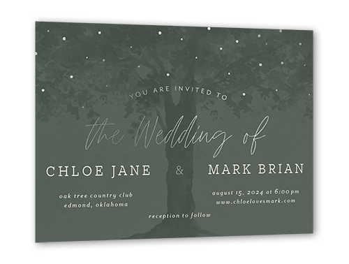 Backyard Twinkle Wedding Invitation, Silver Foil, Beige, 5x7 Flat, Matte, Signature Smooth Cardstock, Square