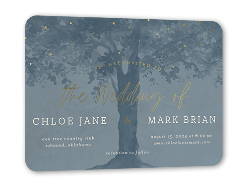 Backyard Twinkle Wedding Invitation, Grey, Gold Foil, 5x7 Flat, Matte, Signature Smooth Cardstock, Rounded, Storm