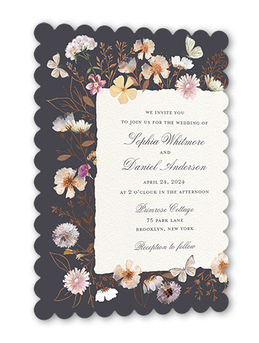 Fairy Tale Wedding Wedding Invitation, Rose Gold Foil, Grey, 5x7 Flat, Matte, Signature Smooth Cardstock, Scallop